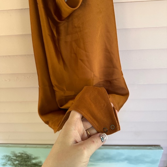 Abercrombie & Fitch Orange Satin Bodysuit Women's S Cowl Neck T-Strap - Picture 2 of 5